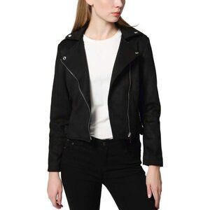 Women's Fall Fashion Faux Suede Leather Casual Moto Biker Jacket Coats Black
